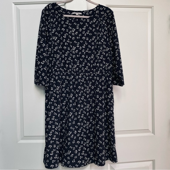 Gap Black Ivory Cherry Print Blouson Pockets Lightweight Popover Mini Dress - Picture 1 of 12